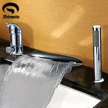 С современной хромированной отделкой Широкое Водопад ванна смеситель W/ручной душ