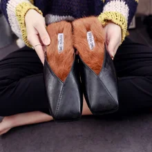 Mules shoes designer women flipflop Footwear Flat Suede fur slippers low heels famous brand slides warm winter shoes fur sandals