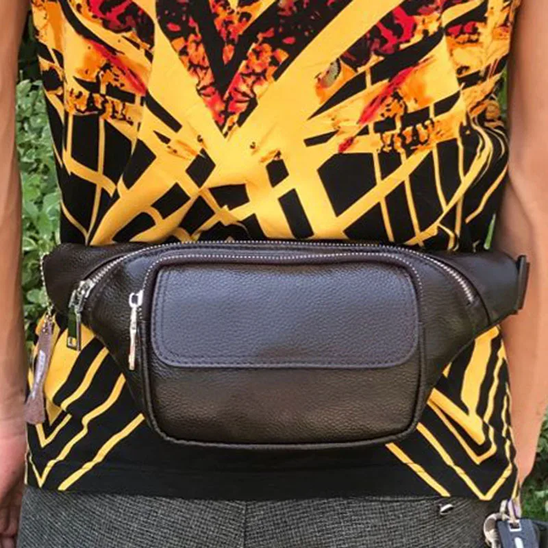 Men Genuine leather First Layer Cowhide Fanny Waist Bag fashion Travel