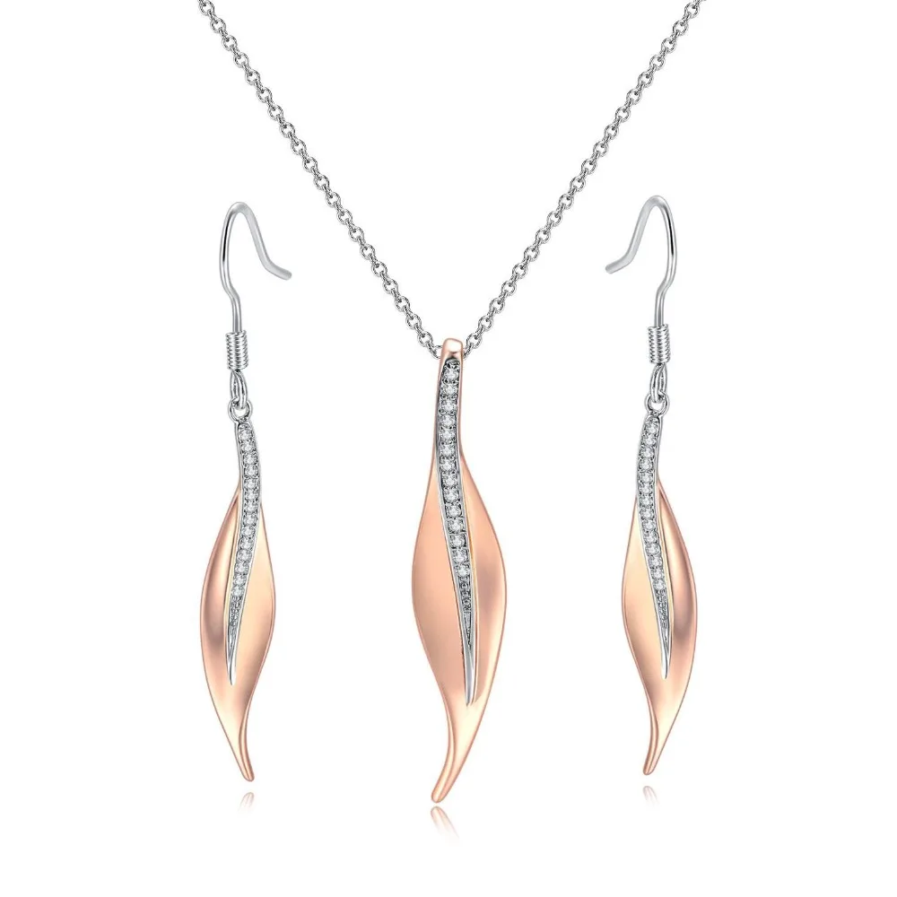 

New Leaves Drop Earrings and Pendant Necklace Jewelry set Women Russian Rose Gold Color High Quality No Allergic
