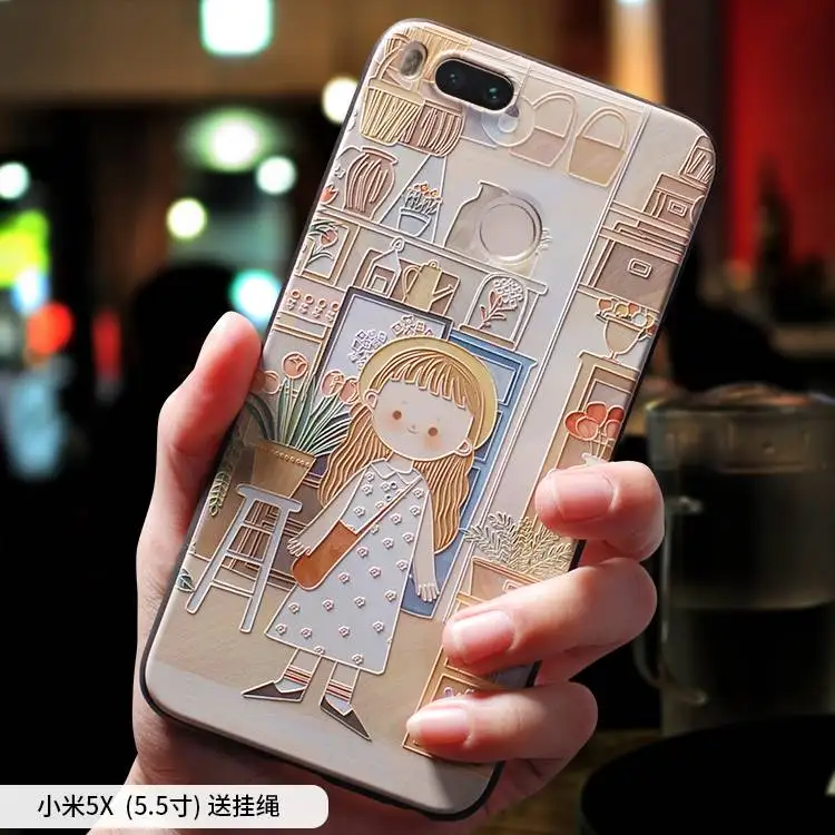 

Hong Kong Retro street small girl sketch oil painting embossed Relief case For Xiaomi MI 6 mi6 cover MI6X 6X m6x m6 case
