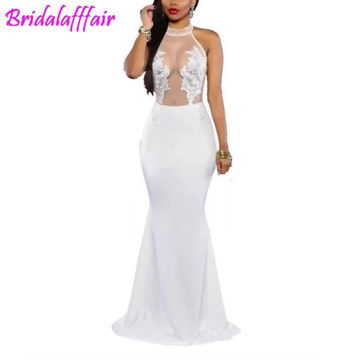 

2018 New Design Clothing Transparent O Neck Sleeveless White Long Prom Dresses Dress For Party special occasion dress elegant