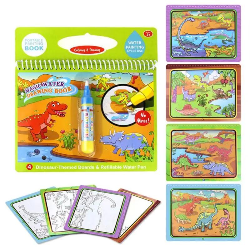 Волшебная книга для рисования воды+ 1 ручка дети распознают обучение нарисовывать каракули и волшебная ручка раскраска доска для рисования для детей игрушки подарок - Цвет: dinosaur