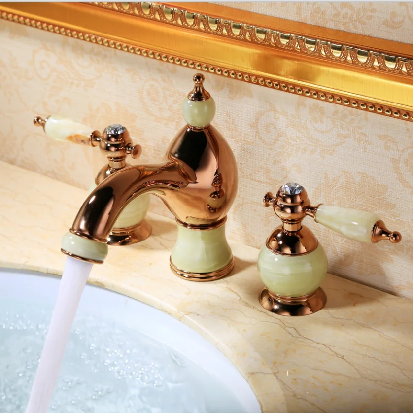 Gold plated faucet European classical marble double the three hole