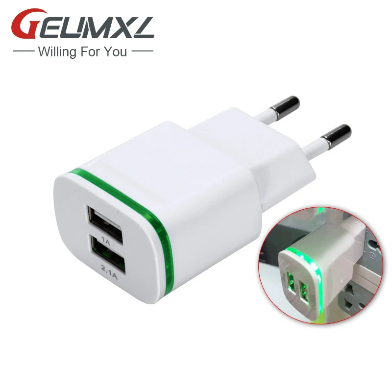 Geumxl Led Light Eu Dual Usb Charger 5V 2A Fast Wall Adapter Ricarica Per Telefono Cellulare Per Iphone 5 6 7 Ipad Samsung Xiaomi Huawei