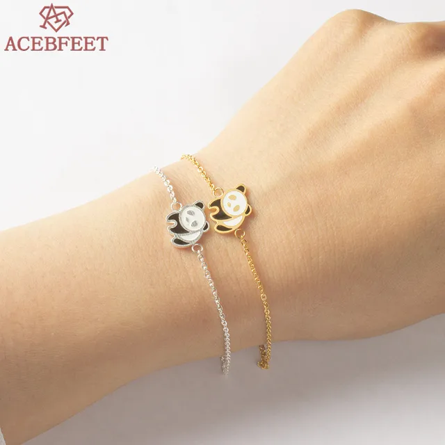 Acebfeet Enamel Panda Charm Bracelet Femme Animal Jewelry Silver Acebfeet Enamel Panda Charm Bracelet Femme Animal Jewelry Silver Pulseras Mujer Moda 2018 Fiendship Gold Ketting