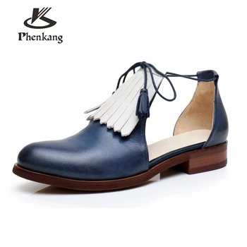 

Genuine sheepskin leather brogues yinzo lady flats Sandals shoes vintage handmade oxford shoes for women yellow blue beige 2020