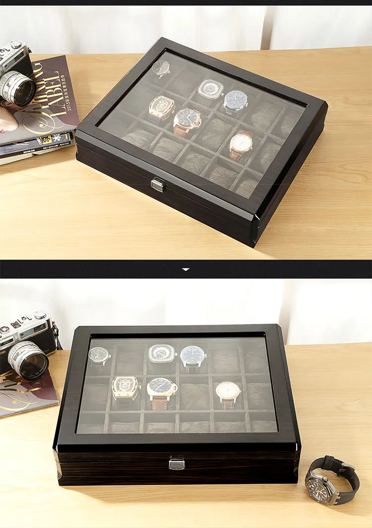 Роскошные 18 Часы слот Дисплей Деревянный акриловая упаковка пользовательские деревянные коробки часы коробка