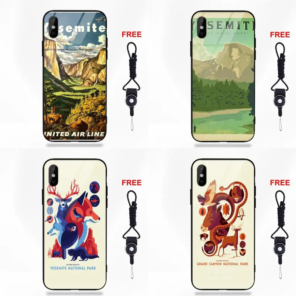 Yosemite National Park Poster Silicone TPU Frame Tempered Glass Capa Case For Apple iPhone X XS Max XR 5 5C 5S SE 6 6S 7 8 Plus | Мобильные
