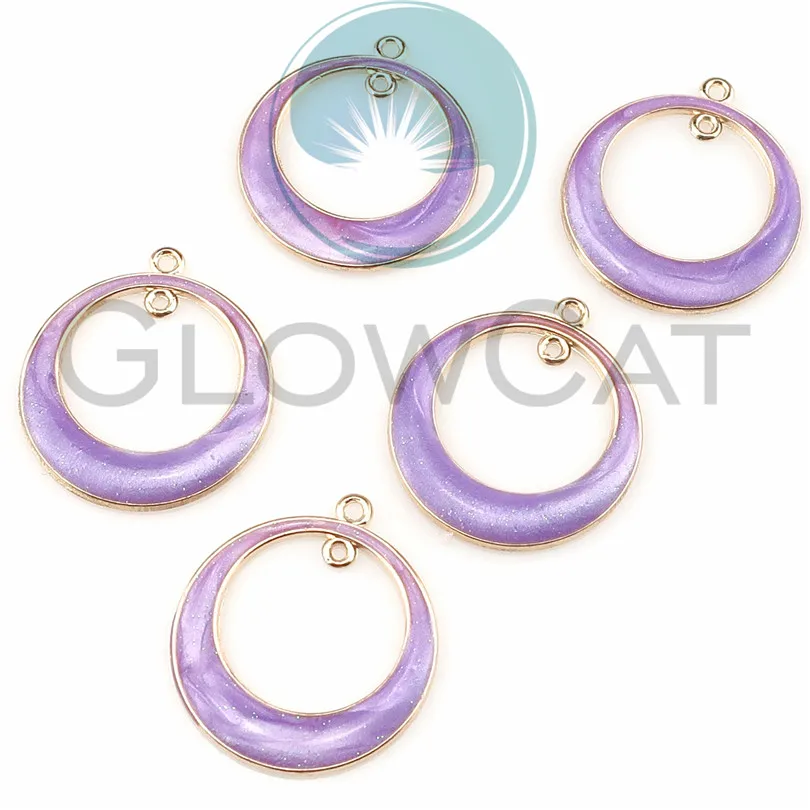 

12X Purple Enamel Spacer Beads Frame Charms Round Beads Accessories for Women DIY Earrings Jewelry Making 22375