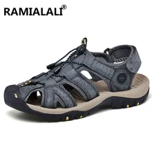 Большие размеры 38-45, летние мужские сандалии из натуральной кожи мужская повседневная обувь сандалии на липучке высококачественные мужские пляжные сандалии Zapatos