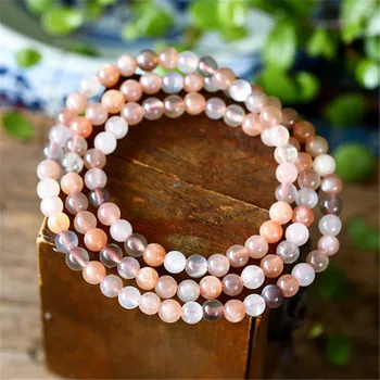 

New Natural Colorful Moonlight Stone Three Circle Beaded Bracelet 6mm Romantic Moonstone Beads Women's Strand Bracelet Wholesale