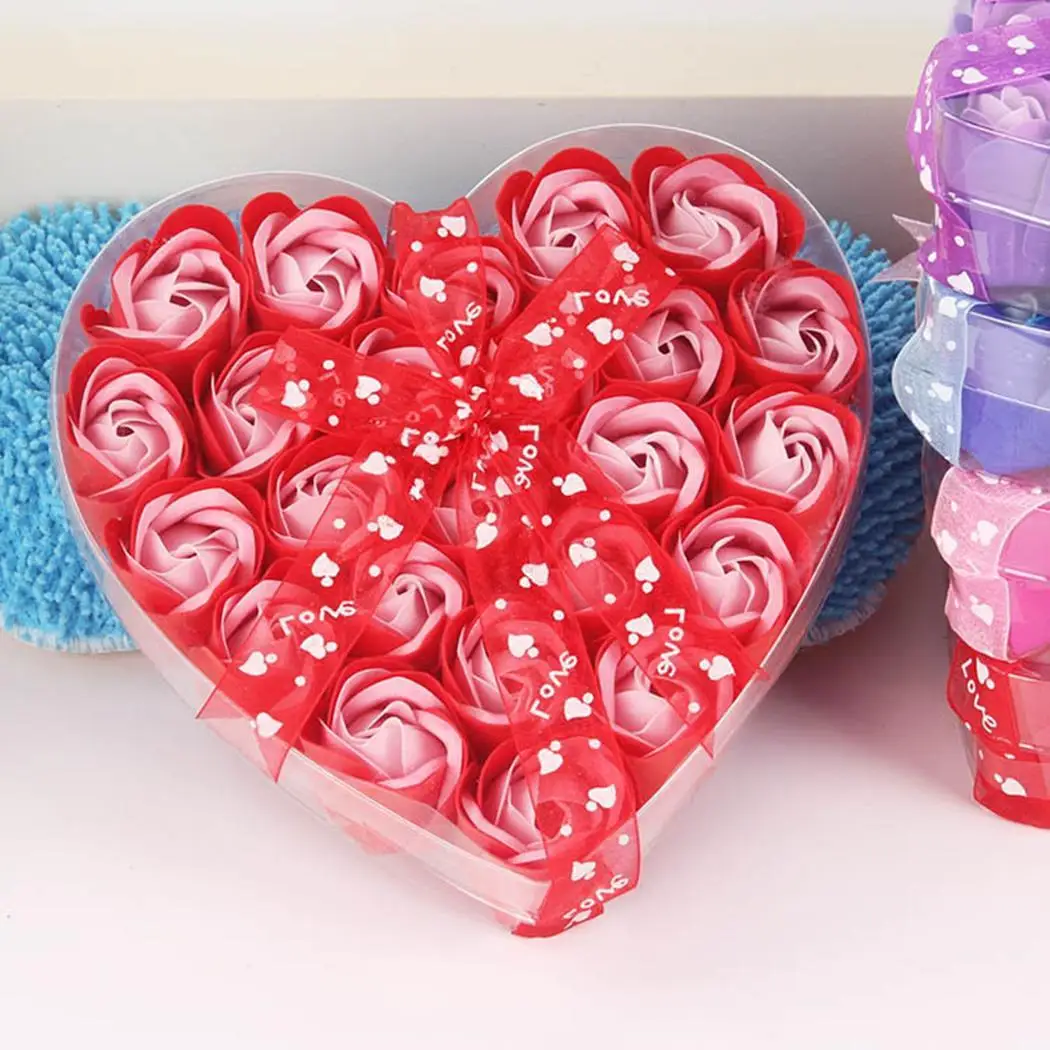 

Heart-Shaped Box Rose Soap Flowers Romantic Wedding Party Gift Red, Purple, Pink, Blue Bathroom Decor