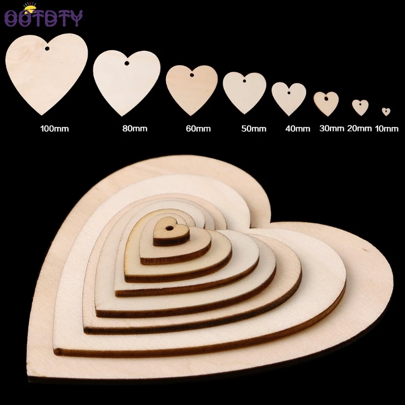 

20 mm-100mm Wooden Heart Shapes Blank Craft Embellishments with Hole Decoupage Tag Decor
