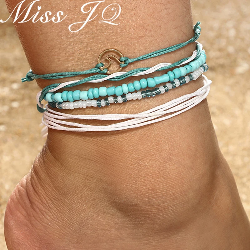 

Miss JQ Natural Style Wave Retro Woven Leather Rope Handmade Beaded Anklets 2018 New Charm Boho Anklets Jewelry Summer Party