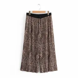 Женская мода плиссированные Leopard широкие брюки 2019 летние резинка на талии свободные штаны женские тонкие длинные женские брюки