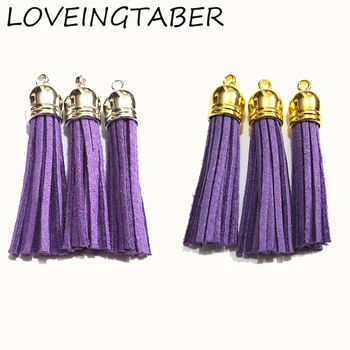

(Choose Color First) 50mm 100pcs/lot Purple With Rhodium/Gold Suede Leather Tassel Pendants