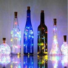 2M 20 LEDS botellas de vino luces con corcho construido en batería LED forma de corcho alambre de cobre plateado colorido Mini cadena de luces