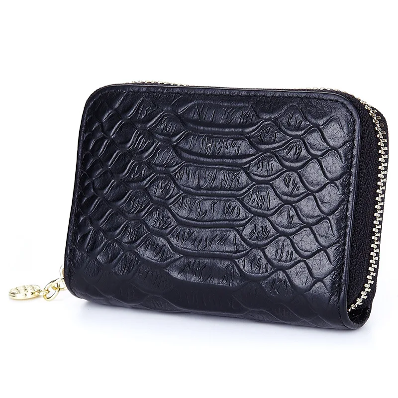 

Crocodile Pattern Cow Genuine Leather Zipper Credit Magnetic Card Package Bank Card Wallet ID Holders Zero Purse Female Credit