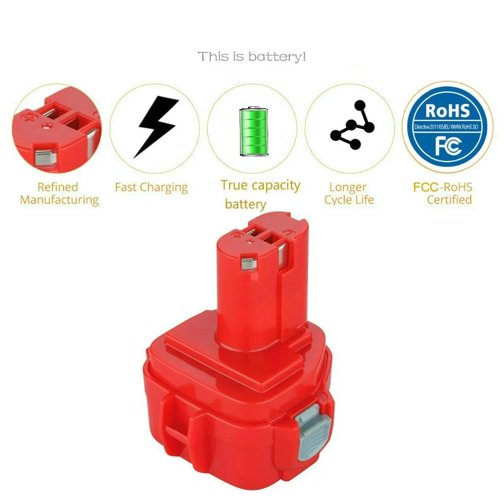 1233 12V 3.0Ah NiMh Battery Replacement for Makita 1220 1222 1234 1235 192598-2 PA12, 12-Volt NiCd Cordless Power Tools Battery