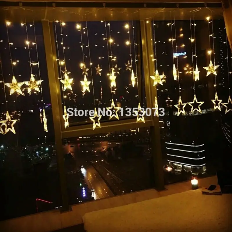 Star LED Light String Living Room Bedroom Valentines Day Nightclub KTV Party Decoration Lamps 2.5m 138leds 12 Stars 220V - warm white 1-4