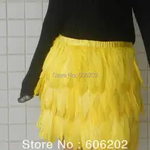 Мини-юбка длиной 35 см с желтыми гусиными перьями, двухслойная ткань на подкладке,# SK013A