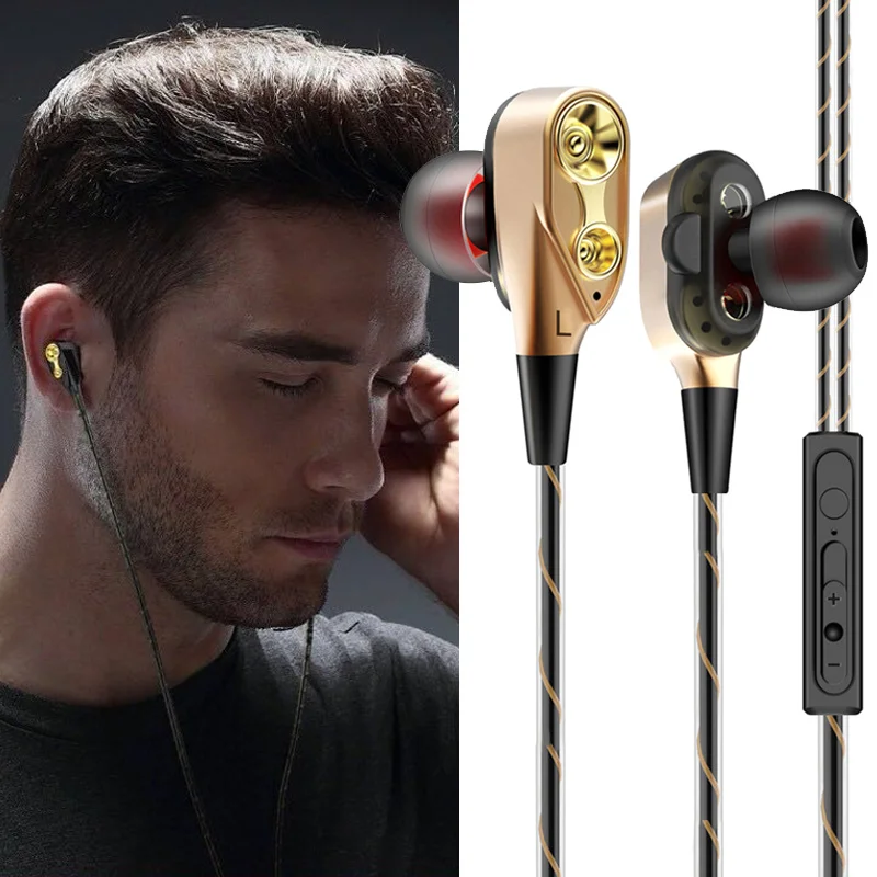 

Newly Dual Driver Earphones Stereo Bass In-Ear Earbuds Game Music Headphones