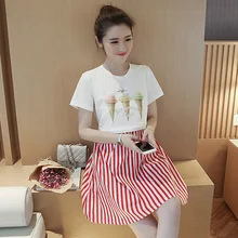 2016 New Long Section Maternity Lactation Clothes Pregnant Women Slim Striped Printing Fashion Dress Clothes Out The Month