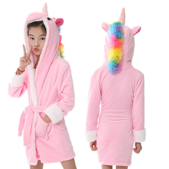Niños Niñas albornoces 3D animal Unicornio Bata Vellón Ropa de Dormir Loungewear