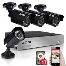 ZOSI 8-КАНАЛЬНЫЙ ВИДЕОНАБЛЮДЕНИЯ Система 720 P DVR 4 ШТ. 1.0MP ИК Всепогодный Открытый Камеры Безопасности Дома Системы Видеонаблюдения Комплекты