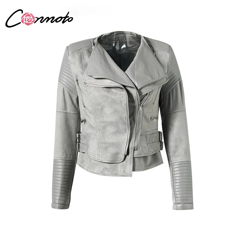 Conmoto Solid Gray Short Jacket Coat Autumn Winter Women Jacket Turn Down Collar High Street Fashion Suede Leather Jacket Conmoto Solid Gray Short Jacket Coat Autumn Winter Women Jacket Turn Down Collar High Street Fashion Suede Leather Jacket