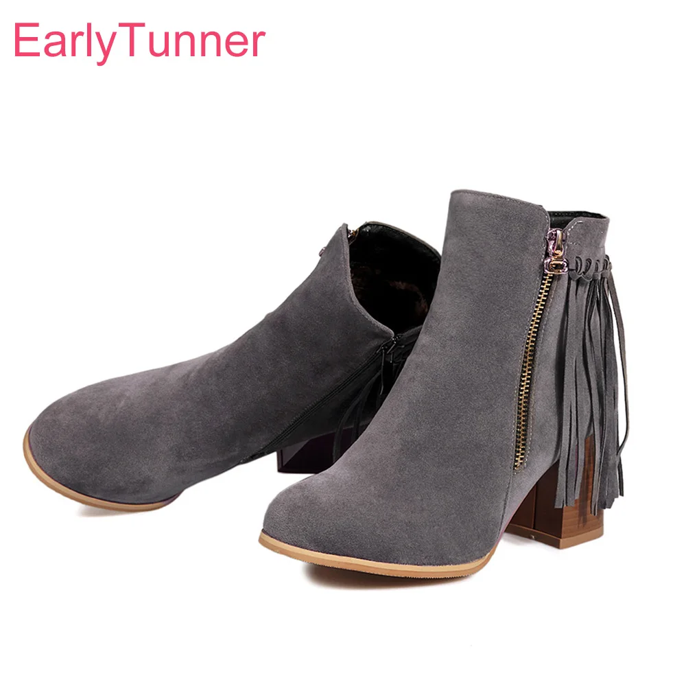 

Brand New Hot Sales Autumn Sexy Brown Women Ankle Tassel Boots Yellow Comfortable Lady Riding Shoes High Heel EDA18