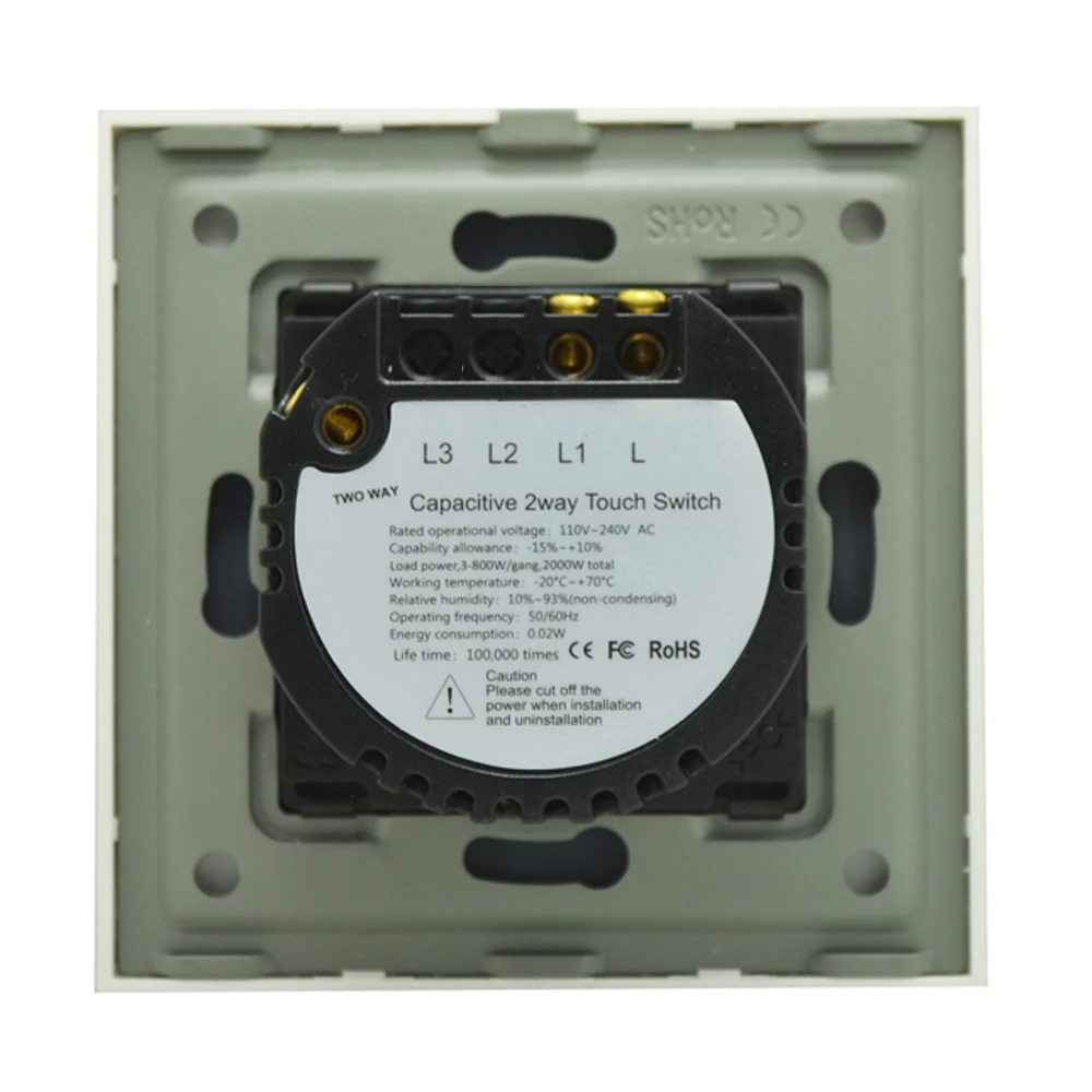 Pаспродажа 1gang 2way лестницы настенный выключатель, Белый Кристалл Закаленное стекло сенсорный 2way светильник Переключатель ЕС Великобритании стандартн...