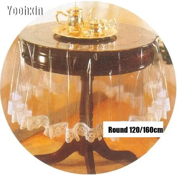 NEW PVC plastic Lace Soft glass Round transparent oilcloth tea Table cloth cover waterproof tablecloth Christmas wedding decor