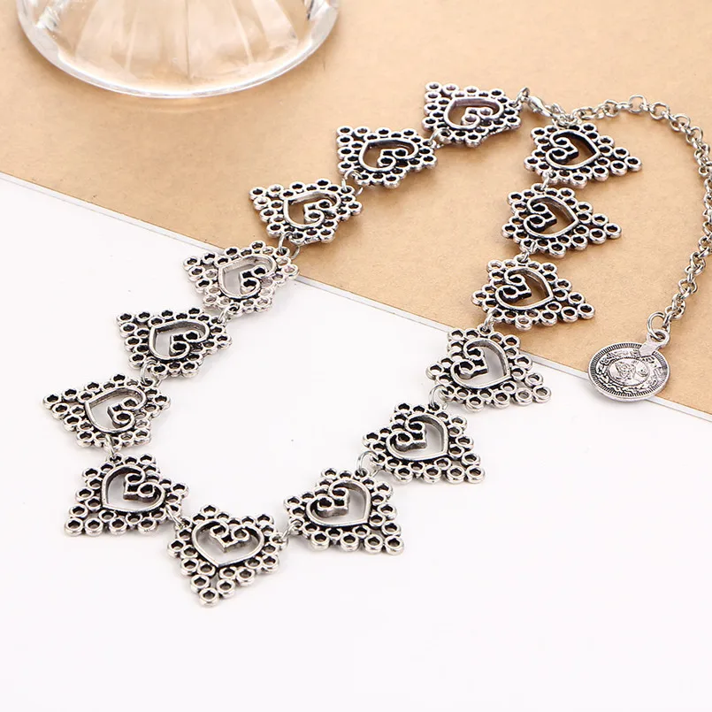 Ретро Boho пляжное колье винтажное полое сердце Чокеры Колье Ожерелье для женщин