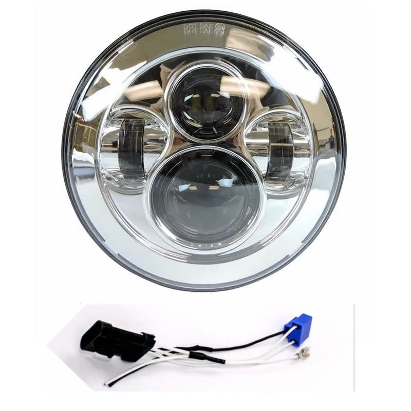 Chrome 7 INCH LED Hi Lo Beam Headlight + 4.5 INCH  Auxiliary Fog Spot Light For HarleYC