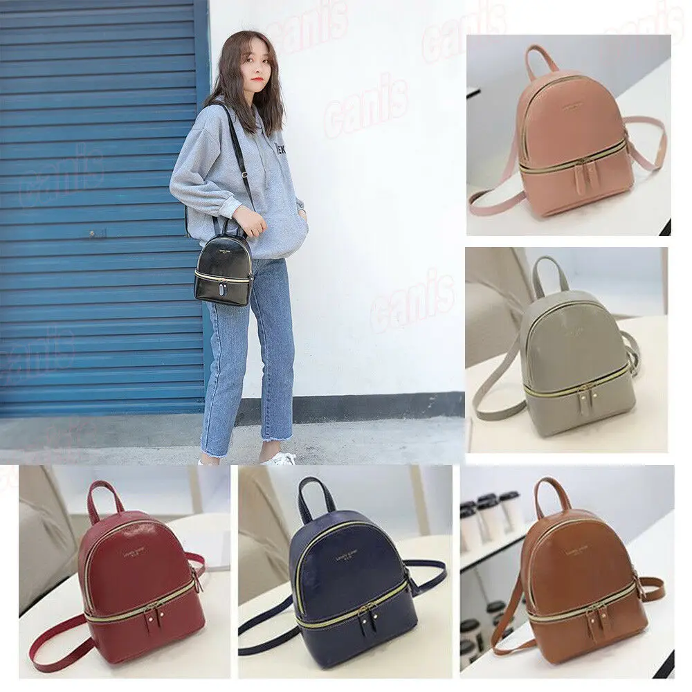 

2019 New Women PU Leather Zipper Backpacks Mini Travel School Bag Sweet Gift Feature Small Belt Bag Pack Bags