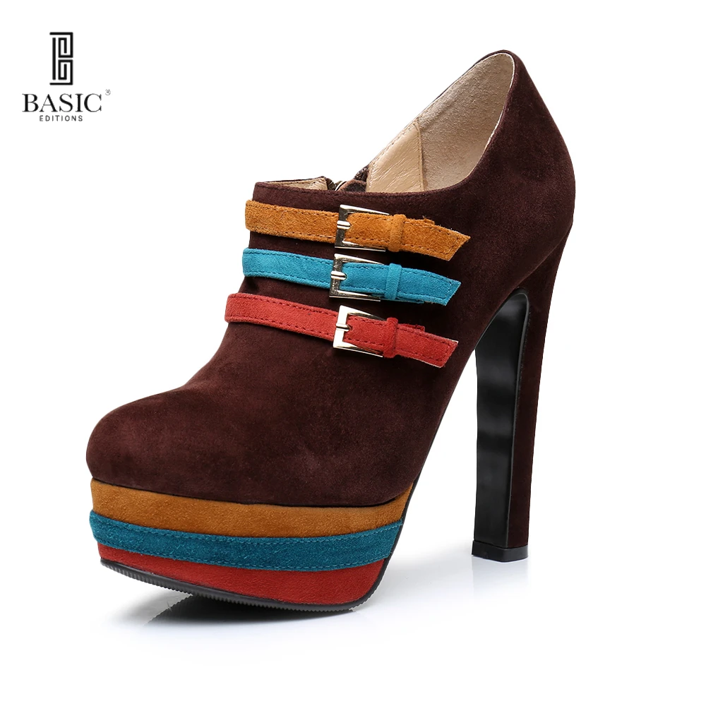 

Basic Editions Women Spring Suede Leather Zip Up Platform Tall High Heel Pump Bootie Shoes - A263L-88