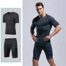 Летний мужской спортивный Быстросохнущий костюм из двух предметов, трико, тренировочная Спортивная футболка, компрессионная одежда для бега, высокая эластичность