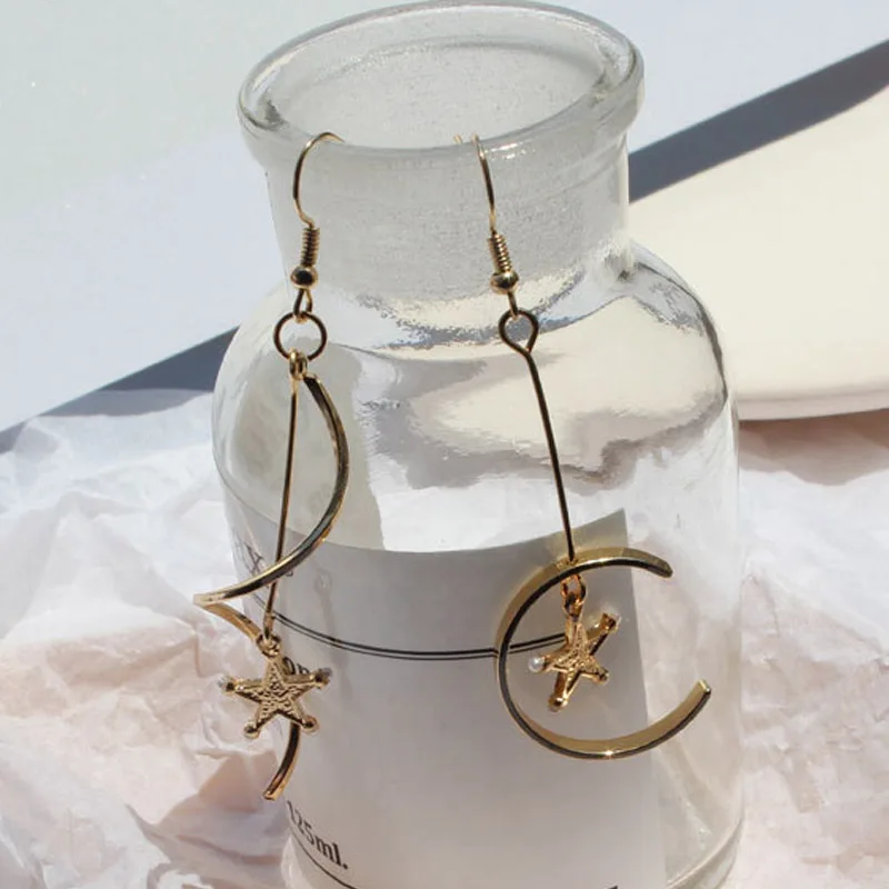 

2018 Fashion Vintage Asymmetric Wave Spiral Circle Dangle Earring Geometric Pearl Star Drop Earrings for Women Handmade Jewelry