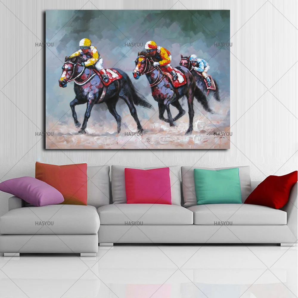 سباق الخيل الصور اللوحة مرسومة باليد ديكور المنزل ل غرفة المعيشة قماش النفط الطلاء جدار فن زخرفة المنزل سباق الخيل الصور اللوحة مرسومة باليد ديكور المنزل ل غرفة المعيشة قماش النفط الطلاء جدار فن زخرفة المنزل