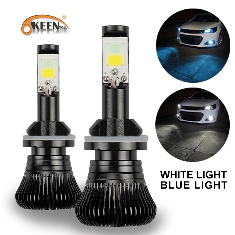 

OKEEN 2pcs 12V 6000k White 3000k Amber Blue Dual Color in One Light Fog Light Bulbs COB LED H1 H4 H7 9005 9006 H8 H11 For Cars