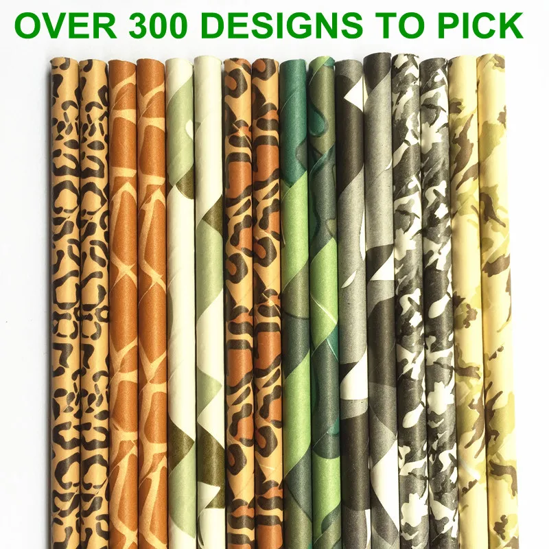 

Free DHL Shipping 2000 pcs Pick Colors Paper Straws-Colored Animal Print Camo Patterned Party Paper Drinking Straws Birthday