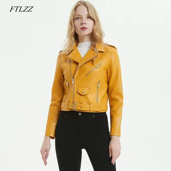 

FTLZZ Motorcycle Pu Leather Jacket Women Slim Short Faux Leather Jacket Autumn Winter Coat Women Streetwear Outwear