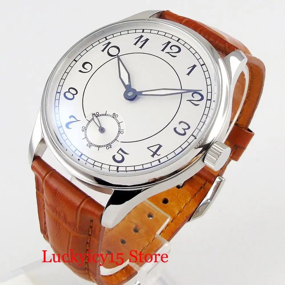 

Simple High Quality 44mm Mechanical Hand Winding Men's Watch 6498 Movement Leather Strap Pin Clasp