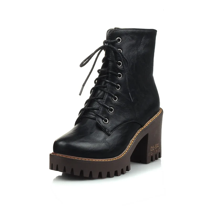 

Size 34-43 New 2017 Fashion Winter Plush Leather Boots Women Ankle Boots Casual Lace Up Zip High Heels Martin Boots 86285DZ