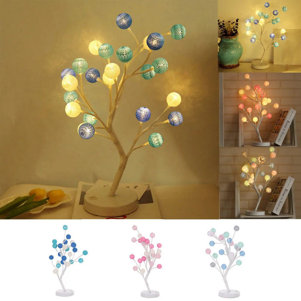 

Creative Night Light Potted Plant Decorative 24 LED Beads Ball Desk Top Bonsai Tree Cotton Light With droshipping 2019