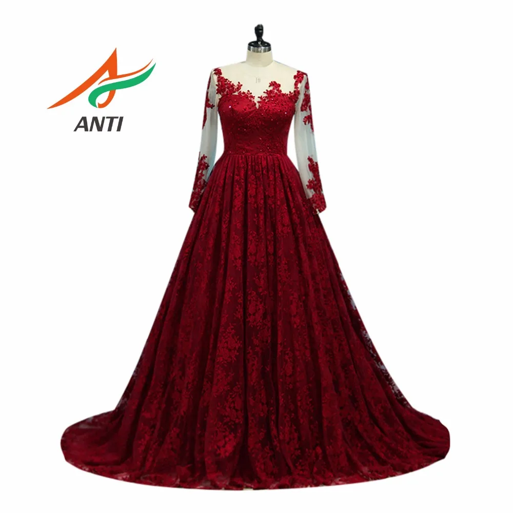 ANTI Burgundy Lace Evening Dress Long Sleeve 2018