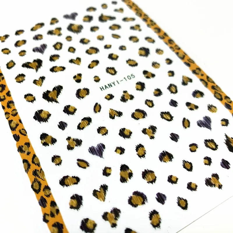

Newest HANYI-105-257-258-259-260 Leopard print 3d nail art sticker nail decal stamping export japan design