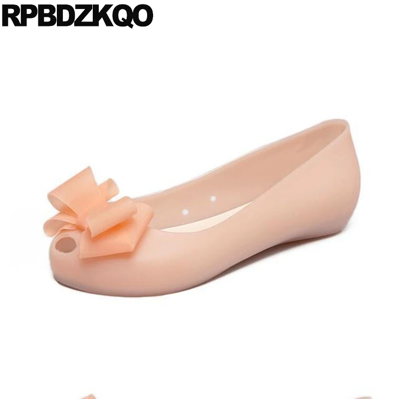 

Sky Blue Matte Ladies Shoes Jelly Sandals Women Nude Soft Sole Flat Summer 2017 Slip On Casual Bowknot Summer Cute Fish Mouth